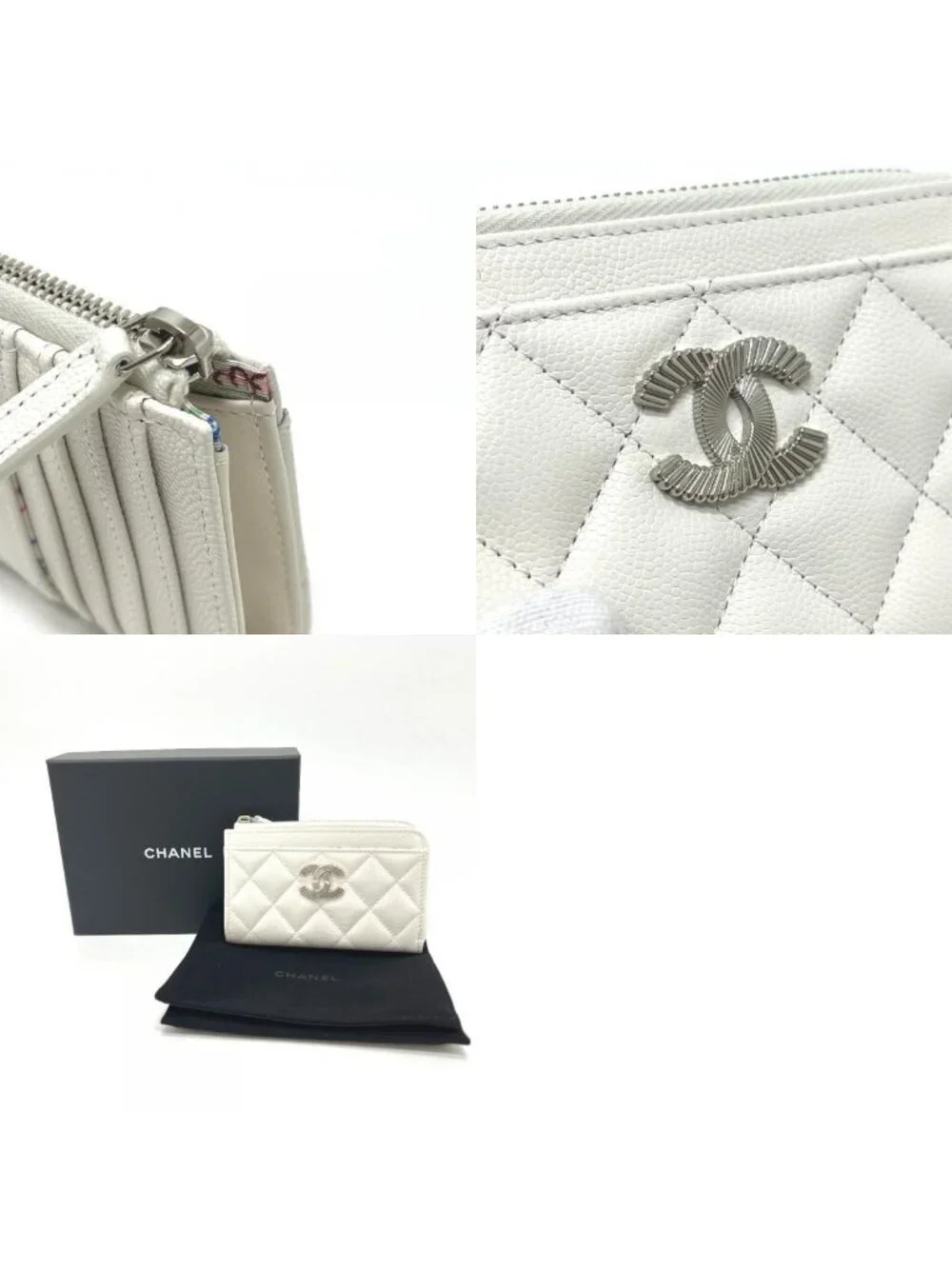 Chanel Coin Case CC Logo Fragment Caviar Leather White